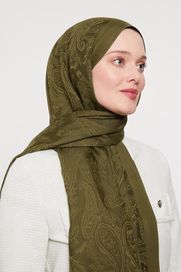 LevidorÇimen Yeşili Hint Desen Grazia Şal