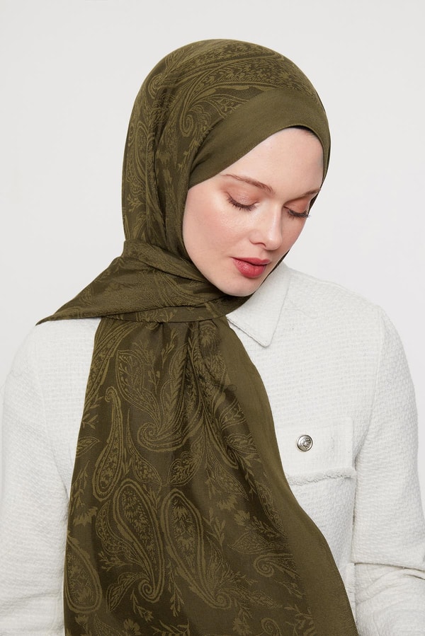 LevidorÇimen Yeşili Hint Desen Grazia Şal