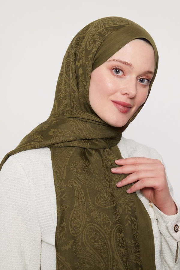 LevidorÇimen Yeşili Hint Desen Grazia Şal