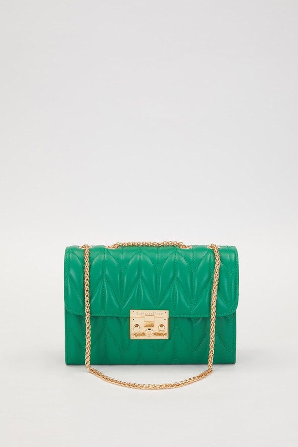 LevidorÇimen Yeşili Kapitone Omuz Çantası