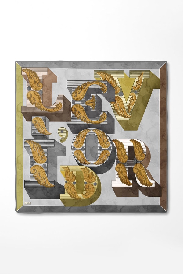 LevidorÇimen Yeşili Karışık Desen Twill İpek Eşarp