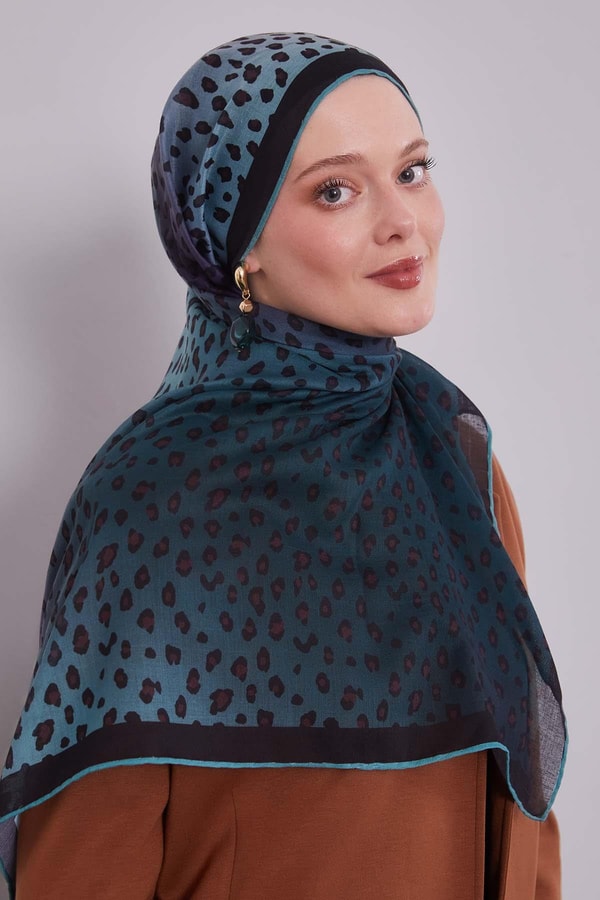 LevidorÇimen Yeşili Leopar Desen Soft Eşarp
