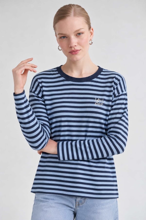 LevidorÇizgili Sweatshirt Açık Mavi