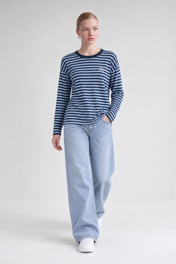 LevidorÇizgili Sweatshirt Açık Mavi