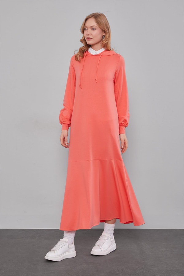 LevidorCoral Kapuşonlu Gizli Cep Detaylı Elbise