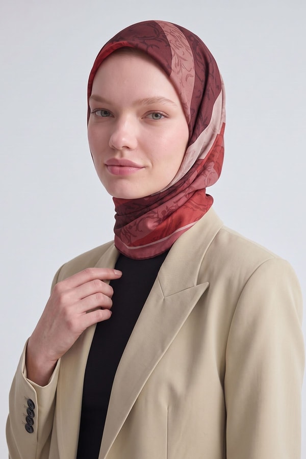 LevidorDal Desenli Royal Eşarp Nar Çiçeği
