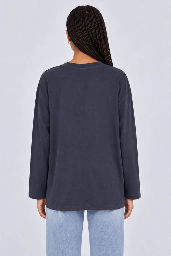 LevidorDesenli Düşük Omuz Sweatshirt İndigo