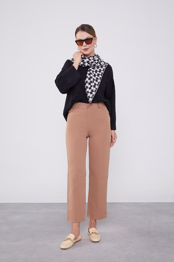 LevidorDiz Dikiş Detaylı Pantolon Camel