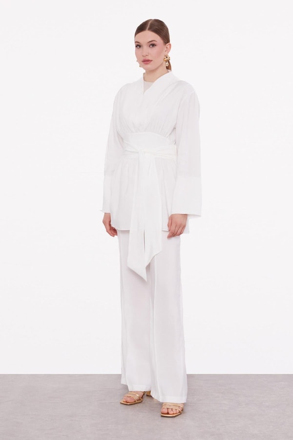 LevidorEkru Belden Kuşaklı İkili Takım