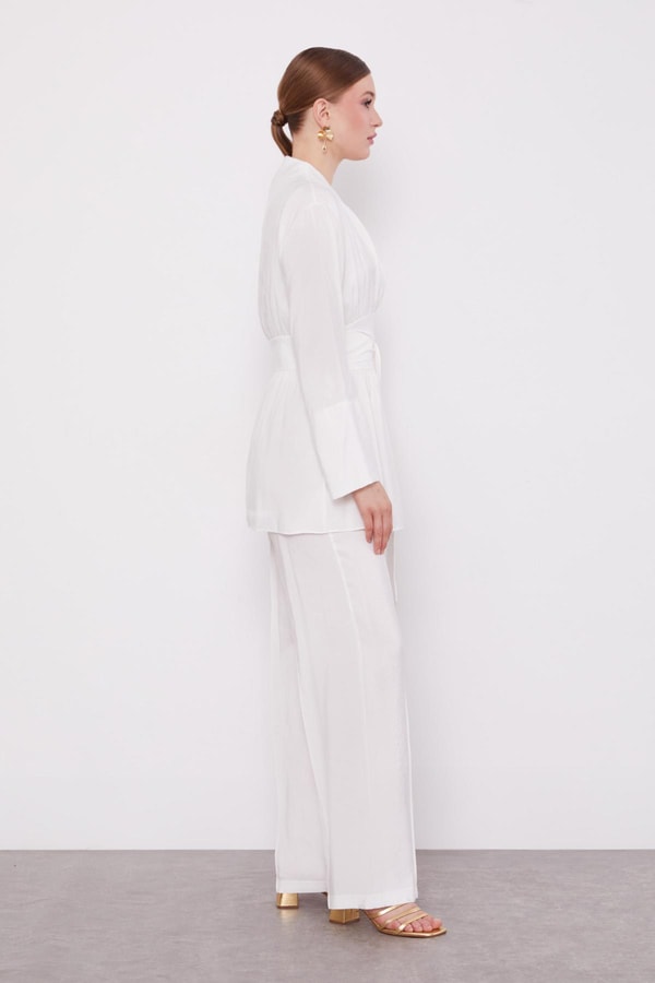 LevidorEkru Belden Kuşaklı İkili Takım