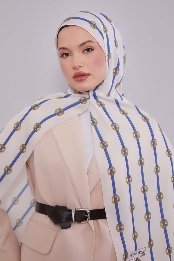 LevidorEkru Çizgili Halka Desen Club Şal