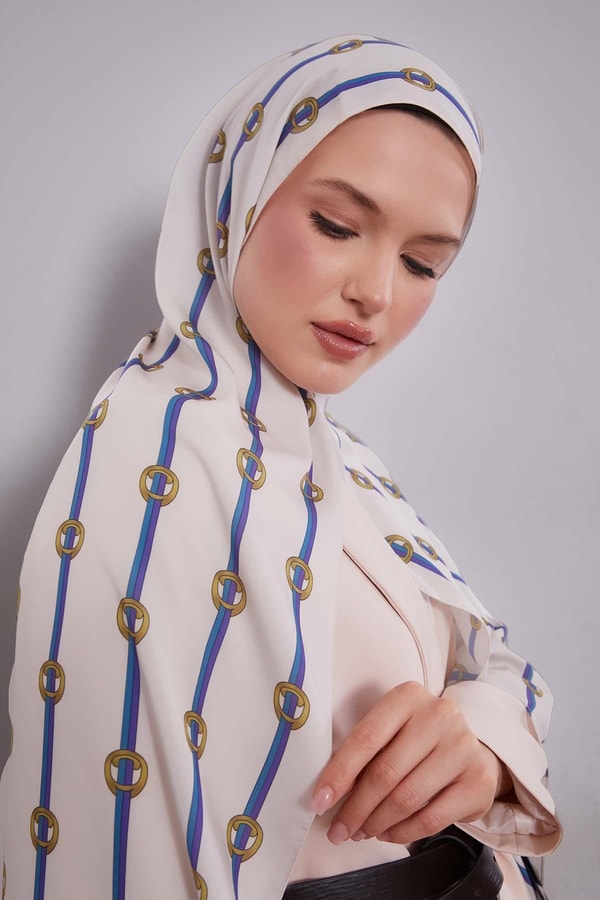 LevidorEkru Çizgili Halka Desen Club Şal