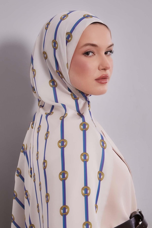 LevidorEkru Çizgili Halka Desen Club Şal