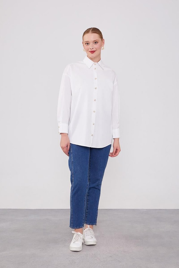 LevidorEkru Düğme Detaylı Gömlek