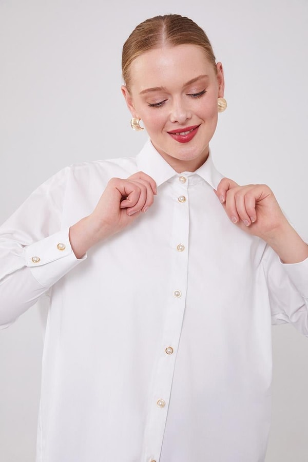 LevidorEkru Düğme Detaylı Gömlek