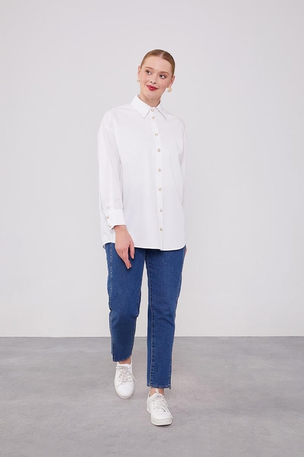 LevidorEkru Düğme Detaylı Gömlek