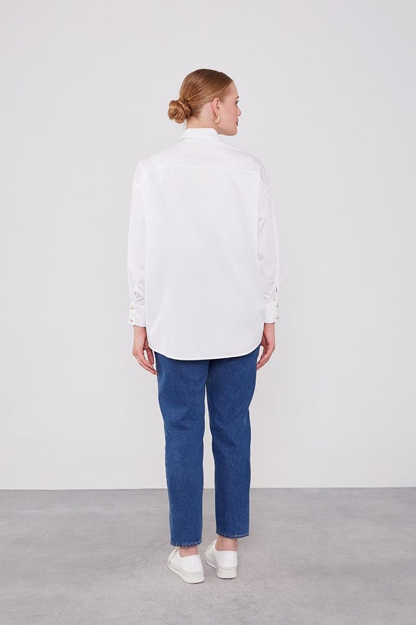 LevidorEkru Düğme Detaylı Gömlek