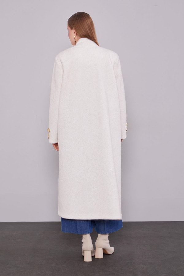 LevidorEkru Gold Aksesuar Detaylı Kürk Kaban