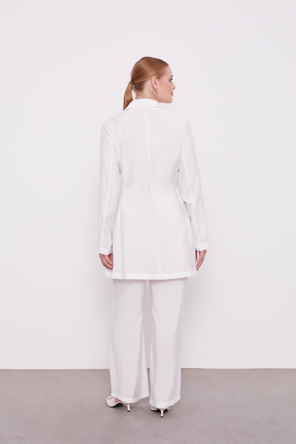 LevidorEkru Gül Broş Detaylı Ceket Takım