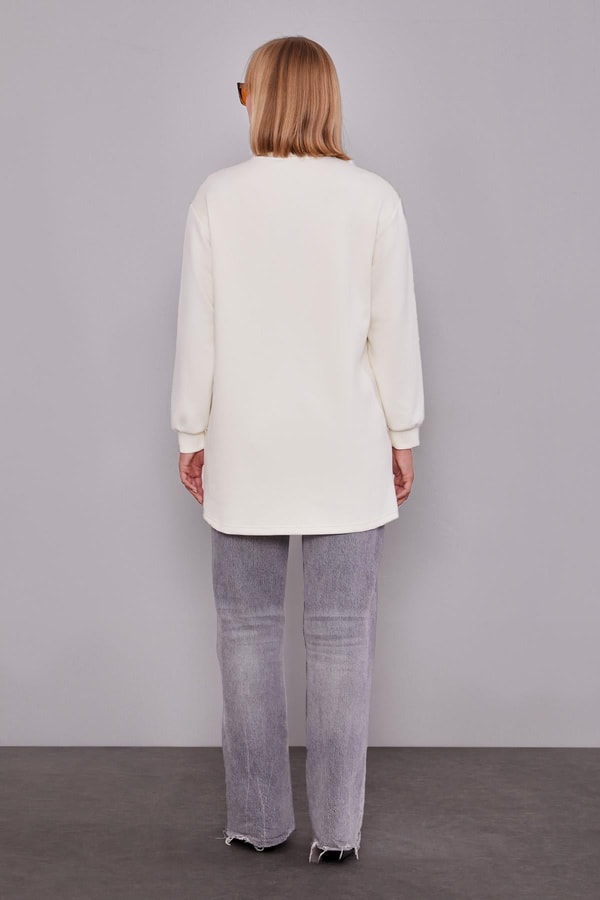 LevidorEkru İnci Detaylı Sweatshirt