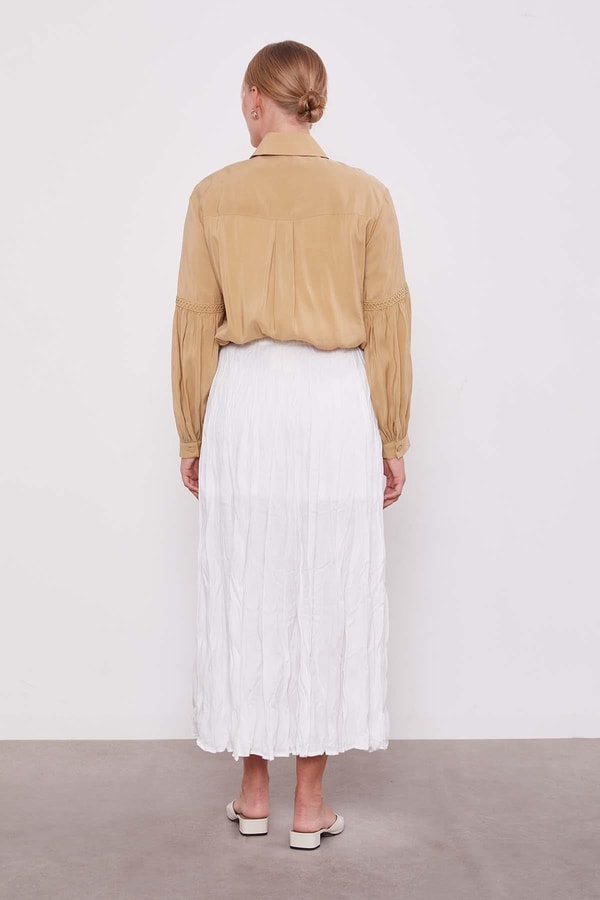 LevidorEkru Kırışık Model Etek