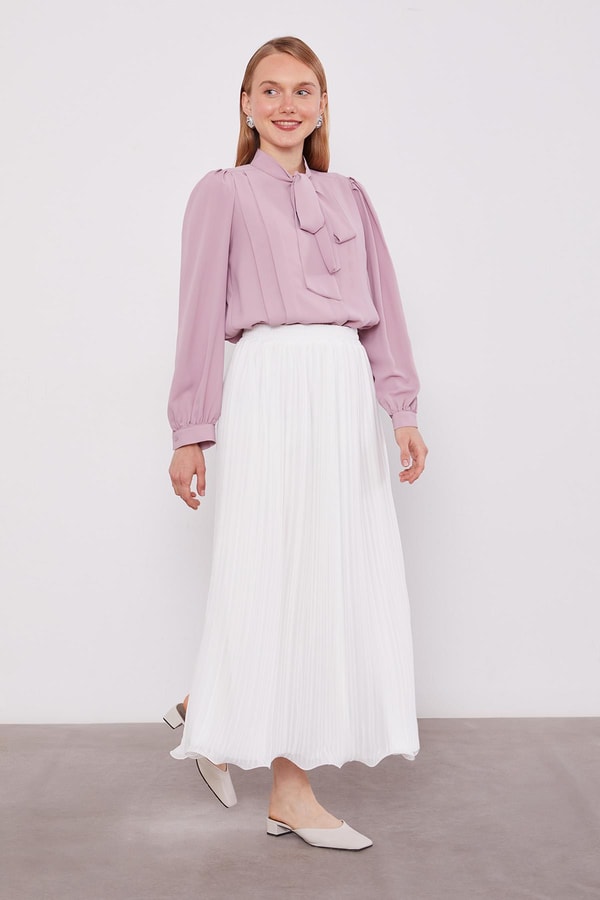 LevidorEkru Kırışık Piliseli Etek