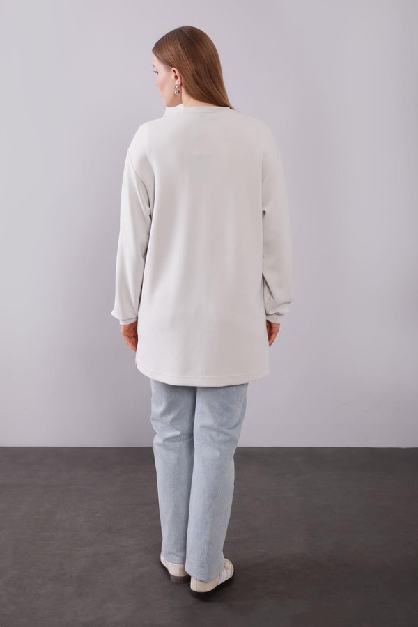 LevidorEkru Kot Şerit Detaylı Sweat