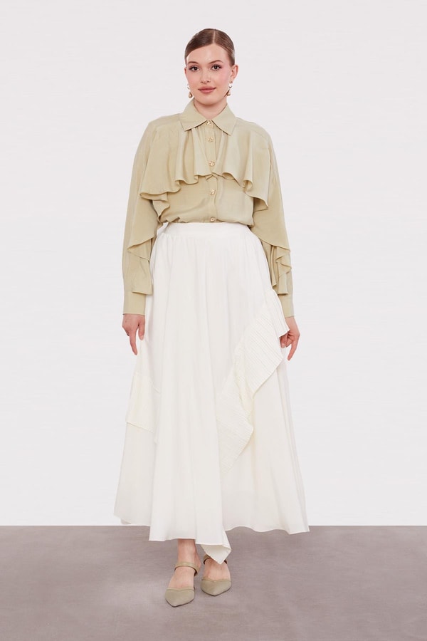 LevidorEkru Pilise Detaylı Etek