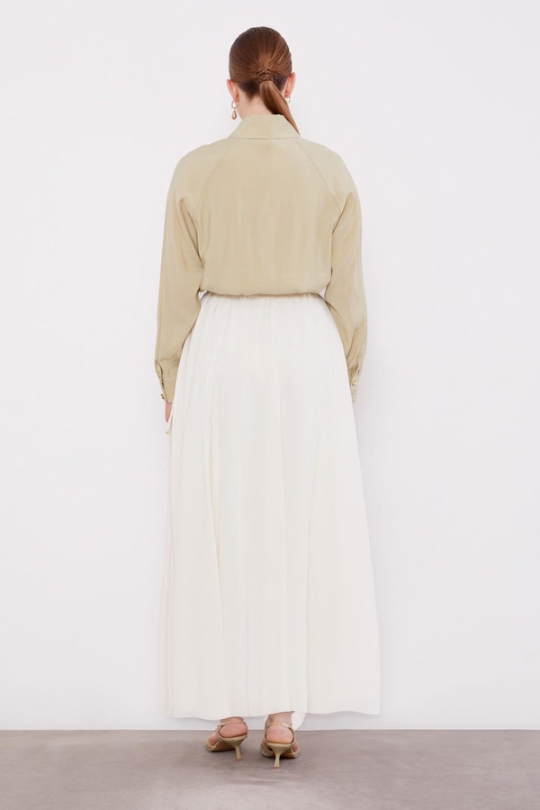 LevidorEkru Pilise Detaylı Etek