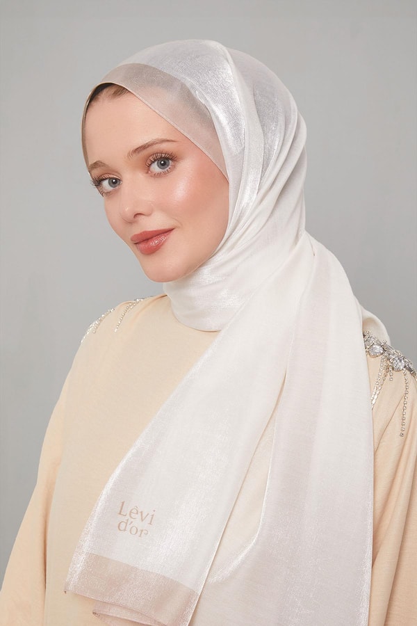 LevidorEkru Şerit Desen Kehribar Şal