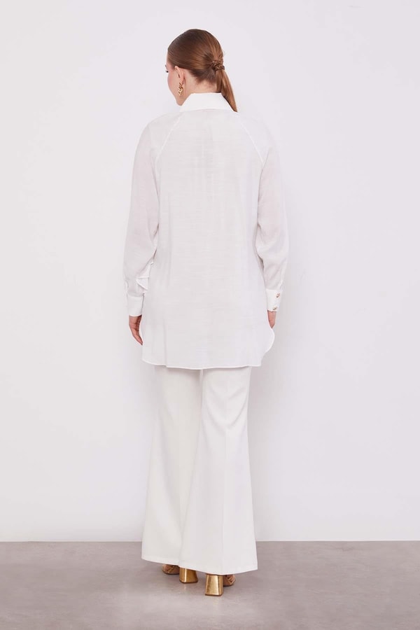 LevidorEkru Volan Detay Düğmeli Gömlek