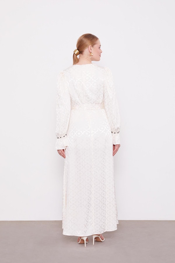 LevidorEkru Yonca Desen Elbise