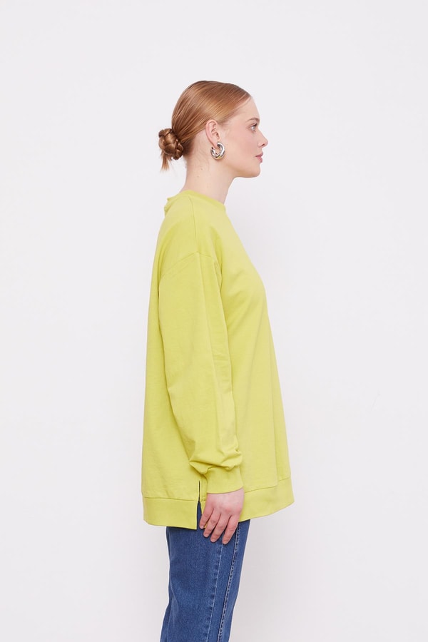 LevidorFıstık Yeşili Bisiklet Yaka Ribanalı Basic Sweat
