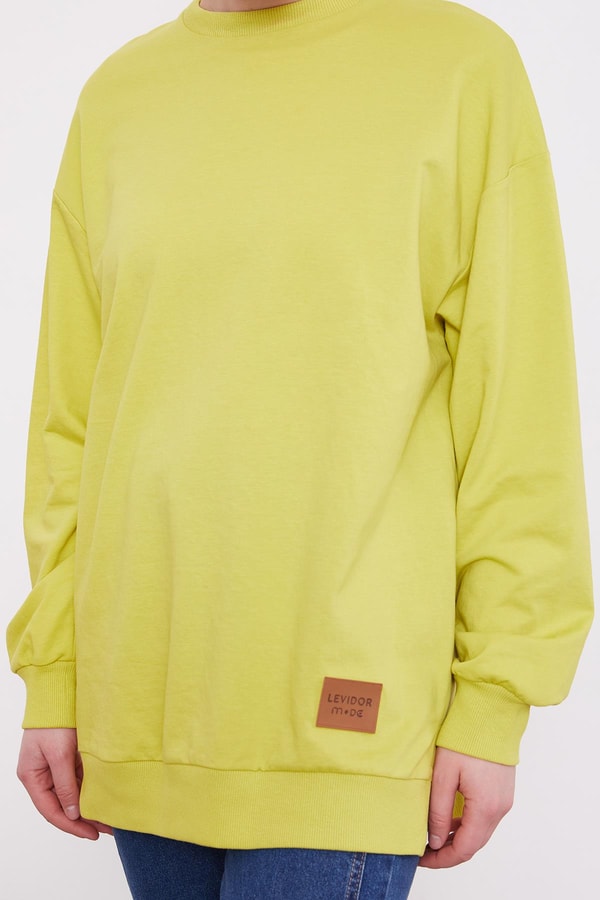 LevidorFıstık Yeşili Bisiklet Yaka Ribanalı Basic Sweat