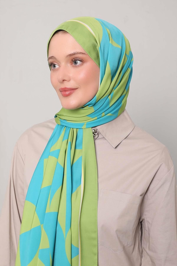 LevidorFıstık Yeşili Dairesel Desen Club Şal
