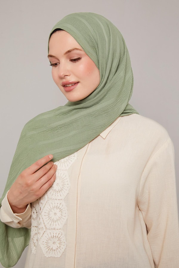 LevidorFıstık Yeşili Kendinden Dokulu Natural Line Şal