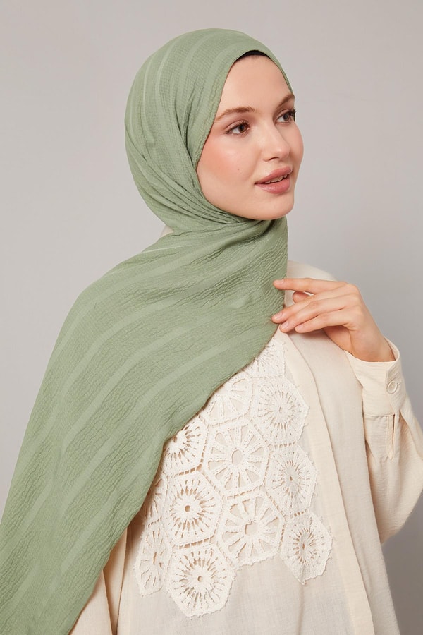 LevidorFıstık Yeşili Kendinden Dokulu Natural Line Şal