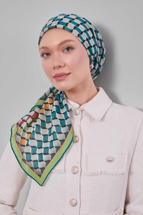 LevidorFıstık Yeşili Küp Desen Soft Eşarp