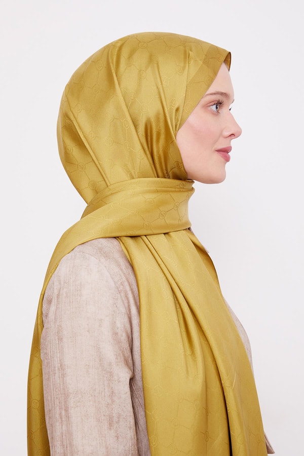 LevidorFıstık Yeşili Petek Desen Monogram İpek Şal