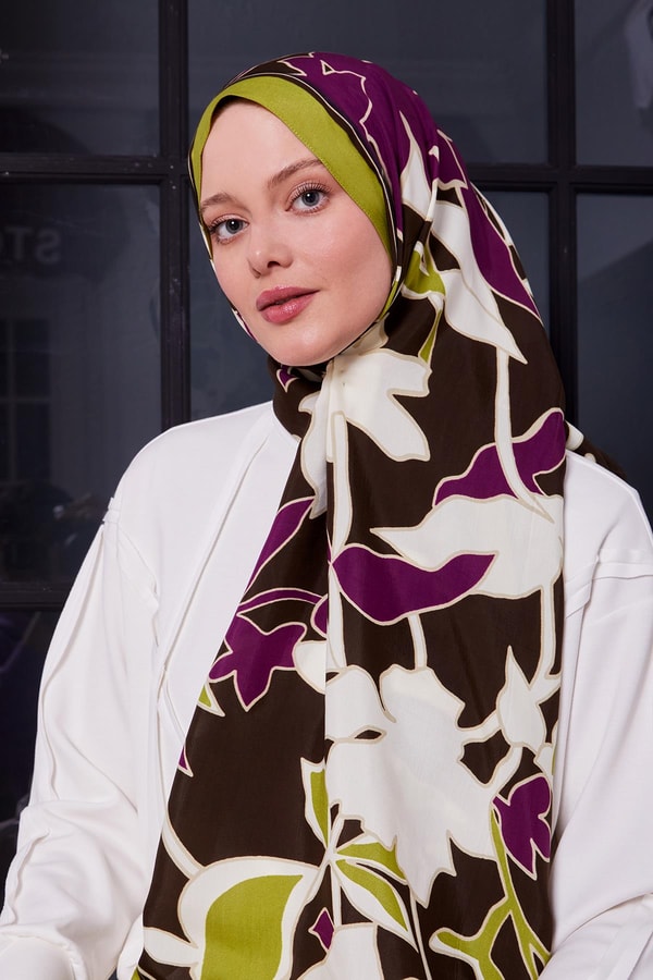 LevidorFıstık Yeşili Yaprak Desen Royal Şal