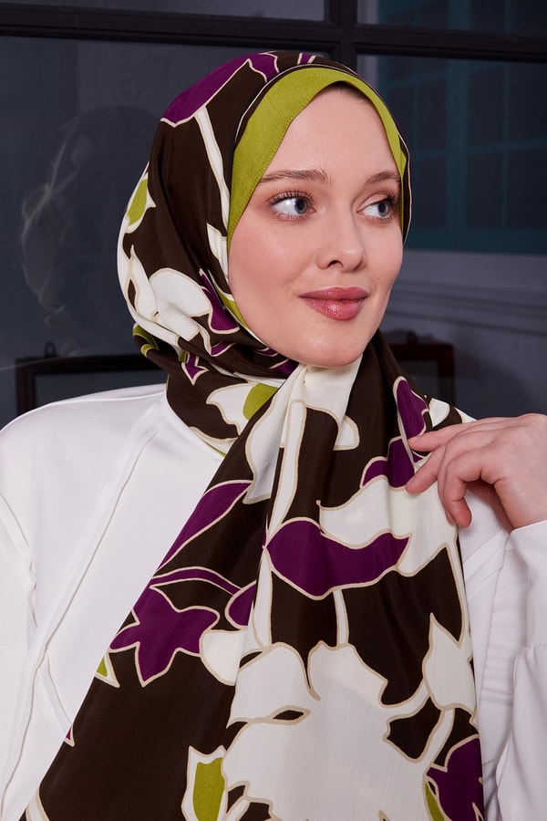 LevidorFıstık Yeşili Yaprak Desen Royal Şal