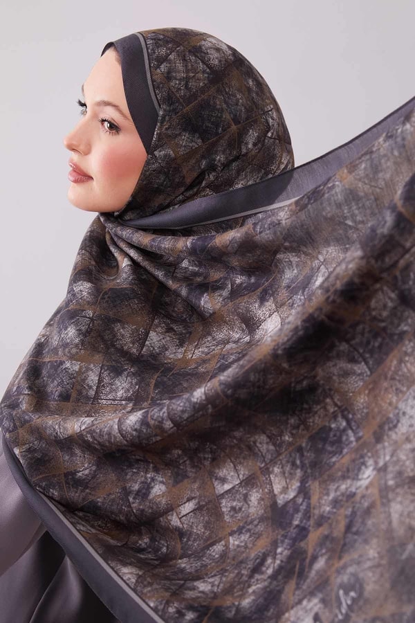 LevidorFüme Baklava Desen Yün İpek Şal
