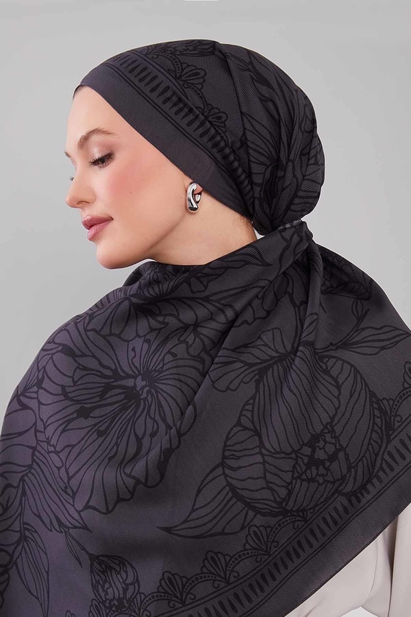 LevidorFüme Çiçek Desenli Yün İpek Şal