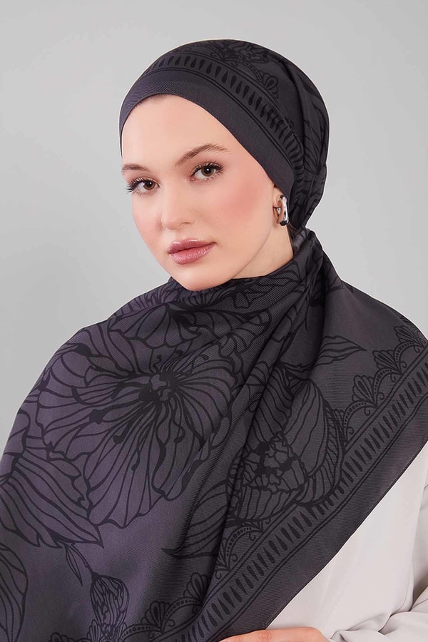 LevidorFüme Çiçek Desenli Yün İpek Şal