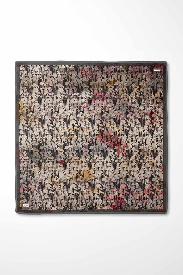 LevidorFüme Çiçekli Soyut Desen Twill İpek Eşarp