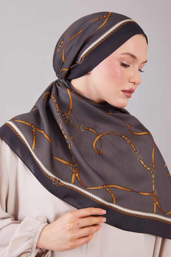 LevidorFüme Kemer Desenli Yün İpek Şal