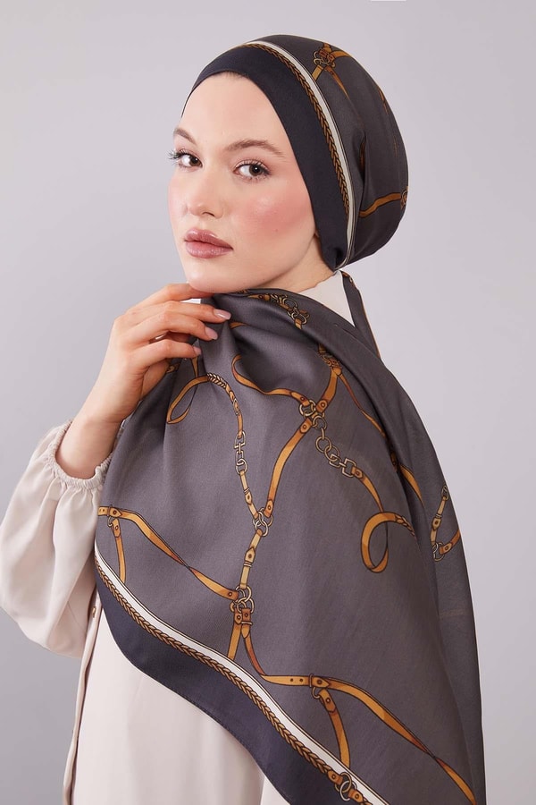 LevidorFüme Kemer Desenli Yün İpek Şal