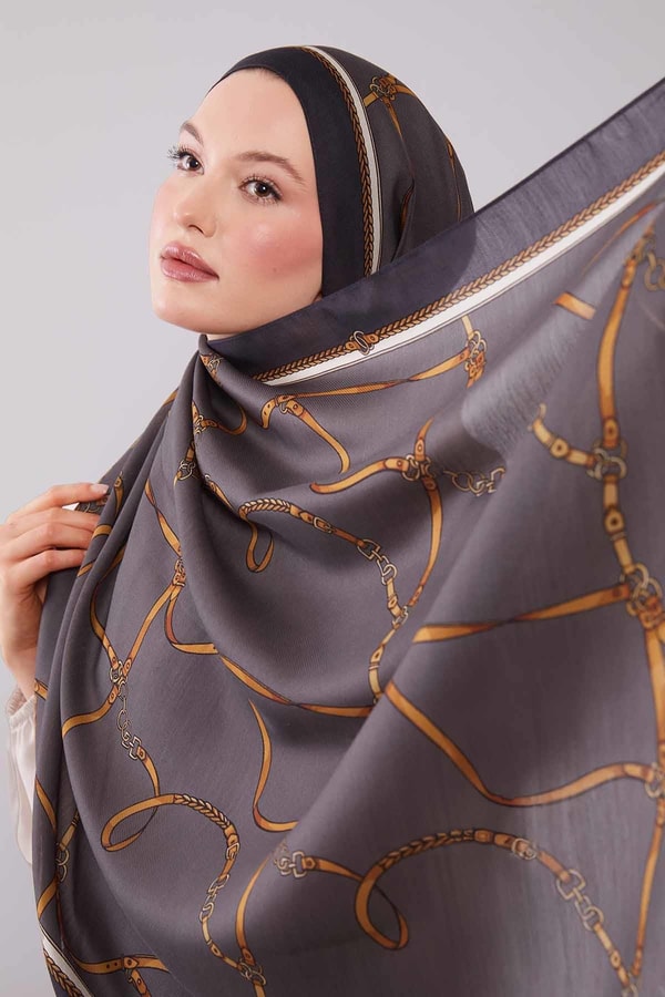 LevidorFüme Kemer Desenli Yün İpek Şal