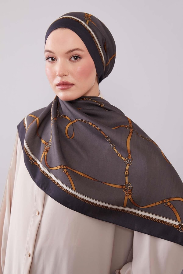 LevidorFüme Kemer Desenli Yün İpek Şal