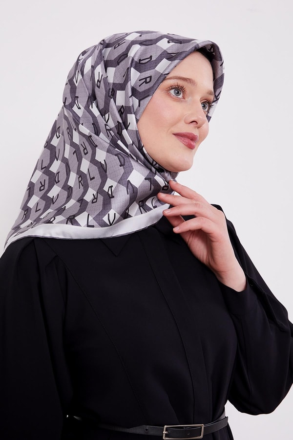 LevidorFüme Petek Baskılı Twill İpek Eşarp